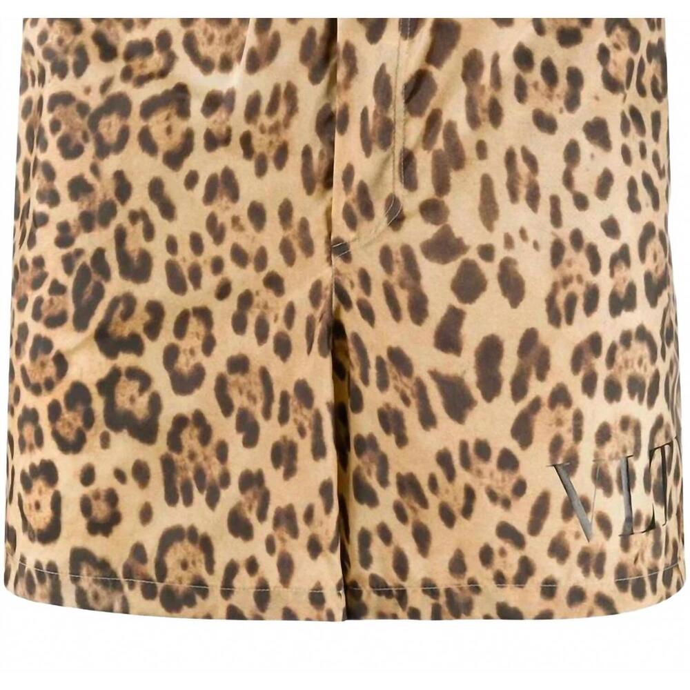 NEW VALENTINO men's leopard print swim shorts in brown